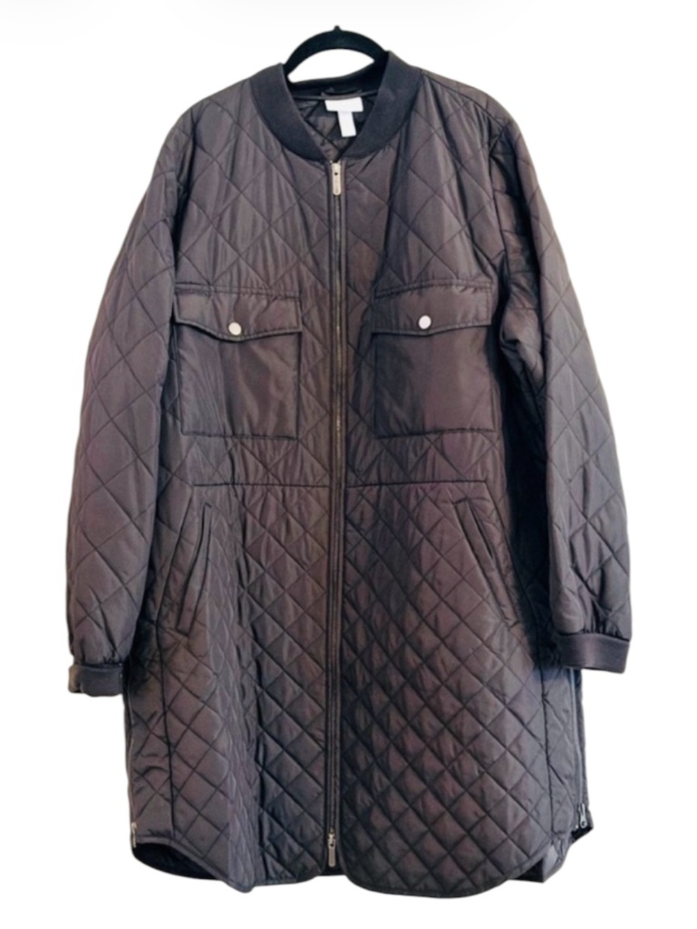 NWOT Zella Black Longline Quilted Puffer Bomber Jacket Plus Size 2X - Picture 7 of 15